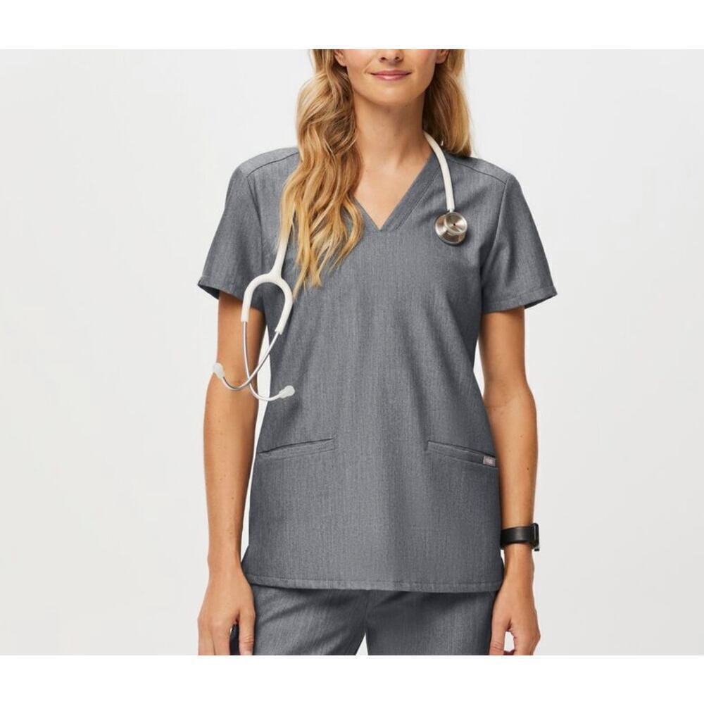 Figs Casma Three Pocket Scrub Top V Neck Classic Fit Gray Size XS